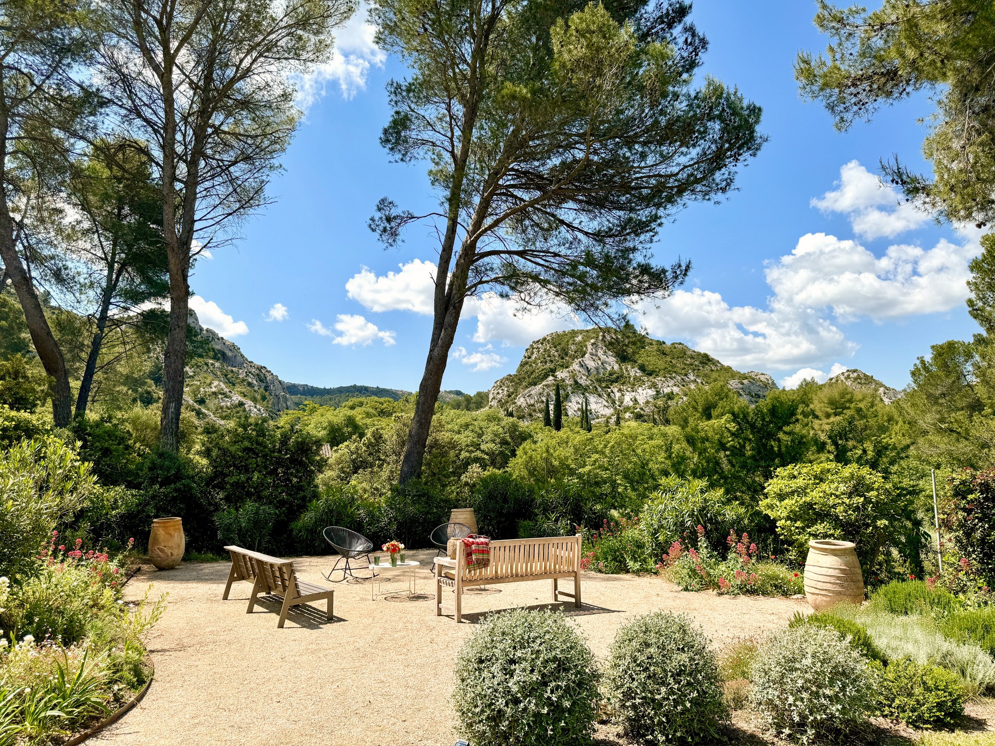 Jardin arboré maison provence